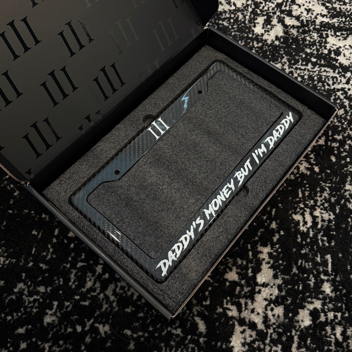 CARBON FIBER "DADDY'S MONEY" LICENSE PLATE FRAME